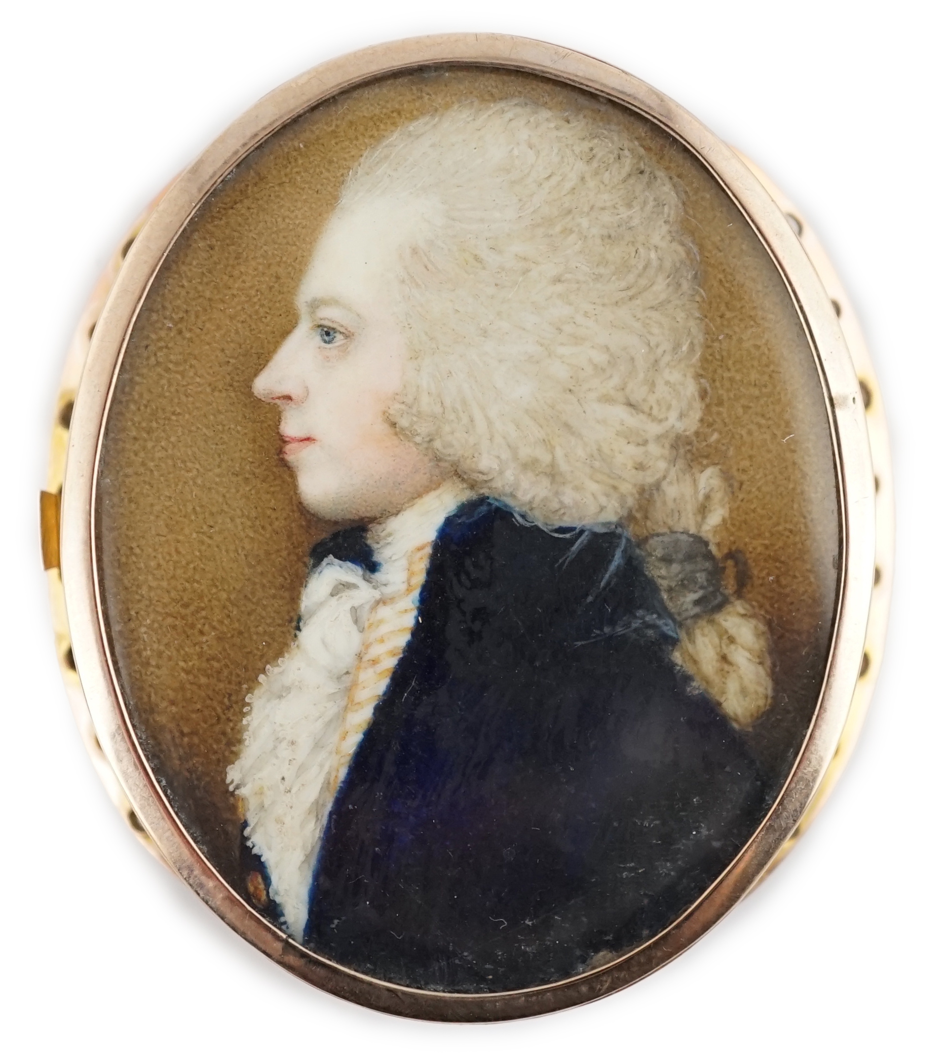 Jeremiah Meyer, R.A. (Anglo-German, 1735-1789), Portrait miniature of a gentleman, oil on ivory, 3.8 x 3cm. CITES Submission reference AQZAA8YP